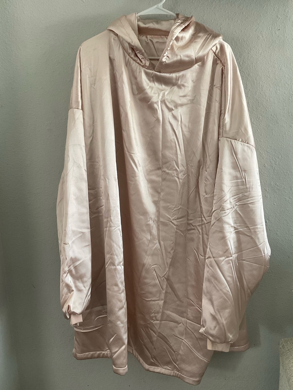 Satin Hoodie Pancho in Soft Blush
